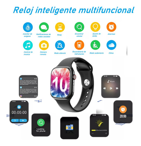 Reloj Inteligente T900 Pro Max Evo Smartwatch Con Carga Inalámbrica Bluetooth Pantalla Táctil De 2 Pulgadas Sensor Cardíaco Compatible Con Android Eh Ios Llamadas Notificaciones Negro Isdewatch