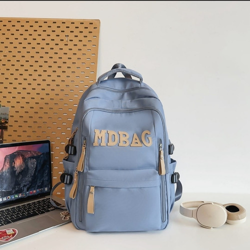 Mochila Aesthetic Impermeable Unisex Importada Celeste Liso