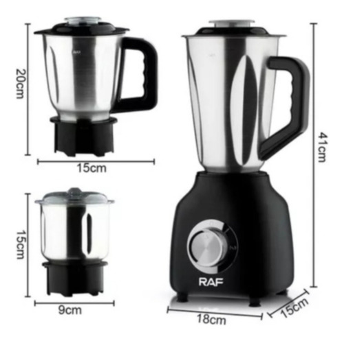 Licuadora 3 En 1 Vaso De Metal Resistente 1,5 Litros Raf 284