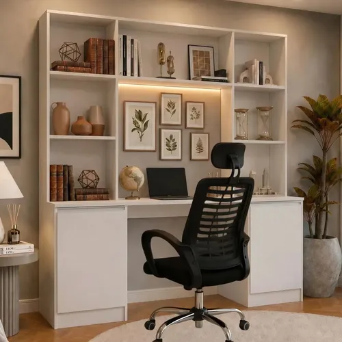 Escrivaninha com Estante Escritório 2 Portas e 5 Prateleiras Smart Multimóveis MP6075