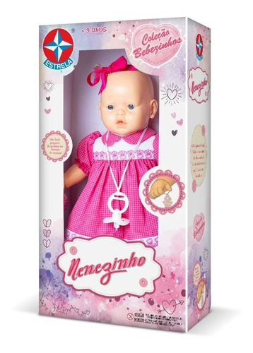 Imagem 1 de 2 de Boneca Nenezinho Vestido Rosa Estrela 44 Cm Bonellihq H18