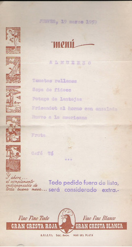 Antiguo Menú  1959 