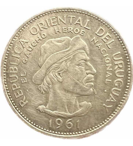 Moneda Plata Gaucho 10 Pesos 1961
