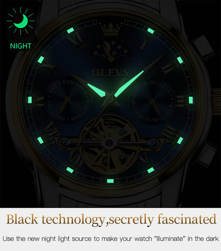 Reloj Olevs Green Automatic Mechanical Moon Phase Para Hombr