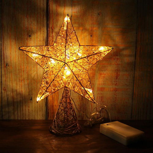 Adorno De Navidad Estrella Con Luces Led Blancas Calidas