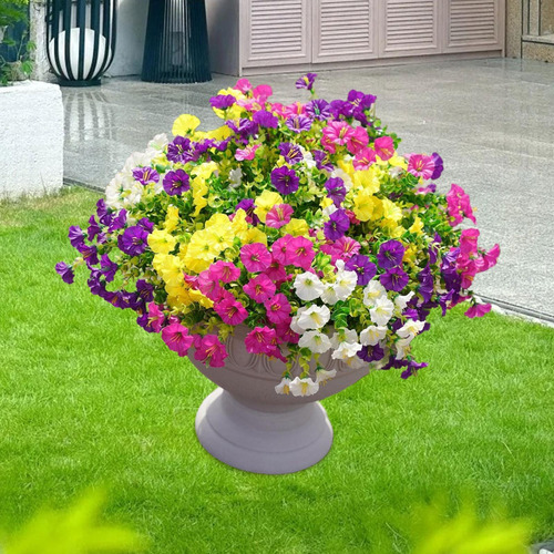 8pcs Flores Artificiales Vegetería Arbustos Plantas Ramo De