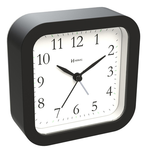 Despertador Quartz Preto Fosco - Alarme, Snooze, 12x12x4cm