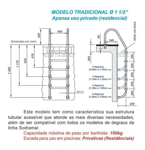 Escada Com 3 Degraus Para Piscina Sodramar Aço Inox