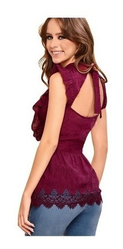 Blusa Color Vino Escote Espalda Bordado Elegante 998-41