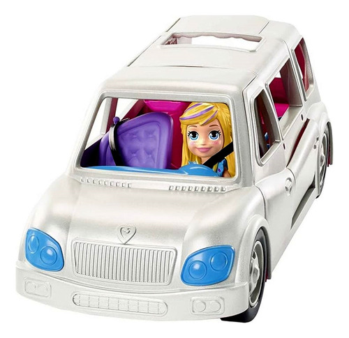 Veículo Carro Limousine Da Boneca Menina Loira Polly Pocket - Aberto Se Transforma Em Estação De Beleza Móvel - Acompanha Roupas Roupinhas E Acessórios - Mattel Brinquedos