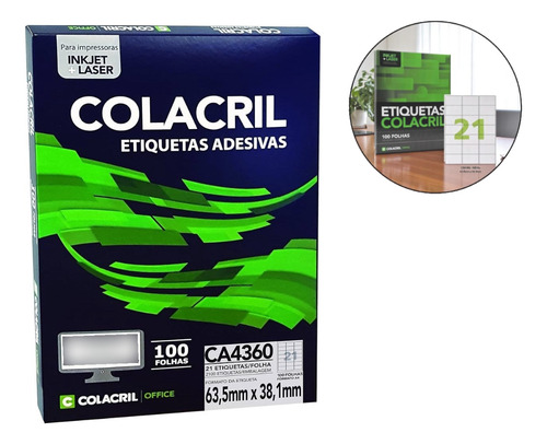 Etiqueta Impressora A4 63 X 38mm Ca4360 100fls Colacril