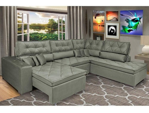 Sofa De Canto Retrátil, Reclinável Cama Inbox Platinum Cinza