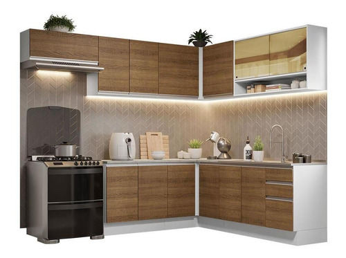 Armário Cozinha Completa Canto 469cm Br Glamy Madesa 01 Cor Branco/Rustic