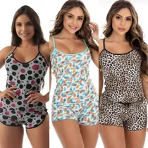 Comprar 3 Baby Doll-short Doll-curto Conjunto Pijama Feminino Luxo