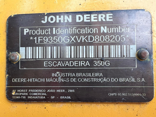 Excavadora Hidraúlica John Deere 2018 350g