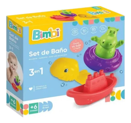 Set De Juguetes Para Baño Bimbi 3 En 1 Hipopótamo Salvavidas