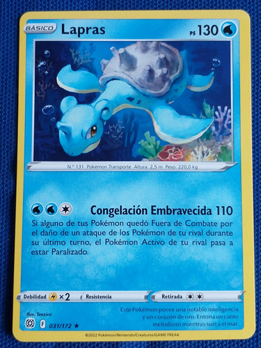 Lapras Básico No.131 031/172 Tcg Pokémon 2022 Español (Usado)
