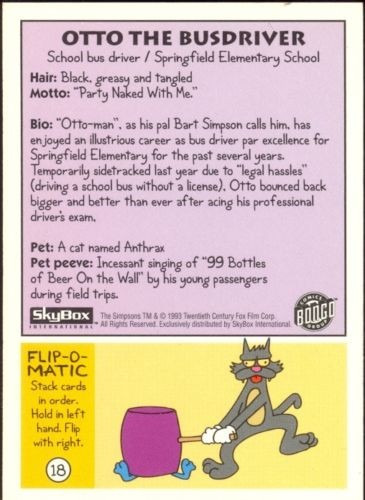 Tarjeta Promocional De Los Simpsons 18 Otto Mann (o)(o)