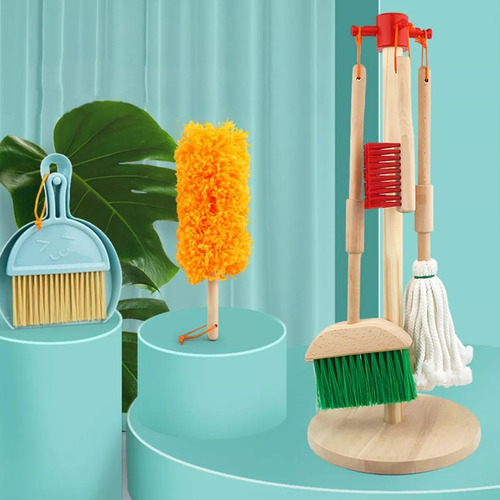Kit Aseo Didactico Limpieza Madera Juguete Escoba Simulación