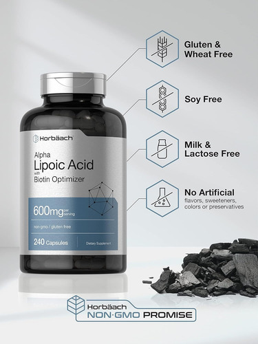 Suplemento Horbäach Ácido Alfa Lipoico 600mg 240 Cápsulas