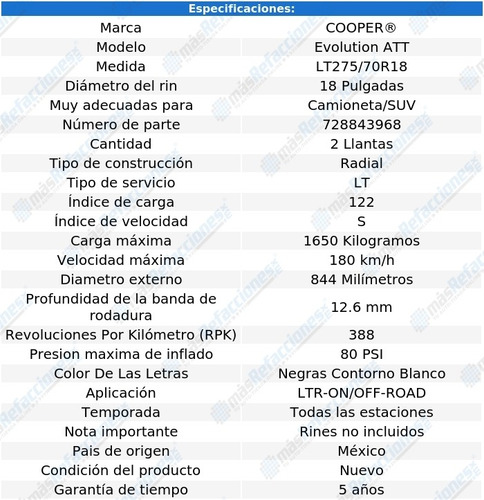Par De Llantas Lt275/70r18 122s Cooper Evolution Att