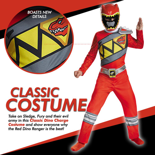 Disfraz Rojo De Power Rangers Dino Charge Para Niños, Tamaño
