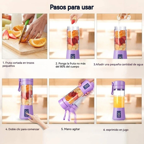 Mini Vaso Licuadora Procesadora Portatil Usb Recargable Lila