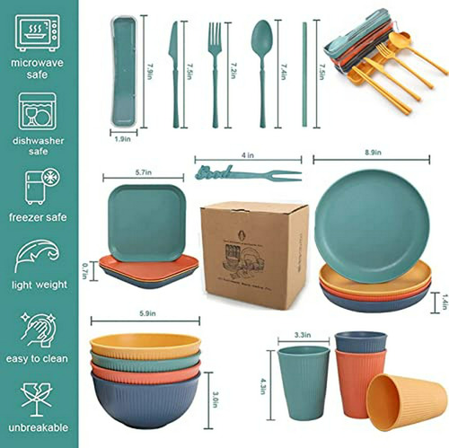 Set De Vajilla De Paja De Trigo 48 Piezas Compatible Con Mic