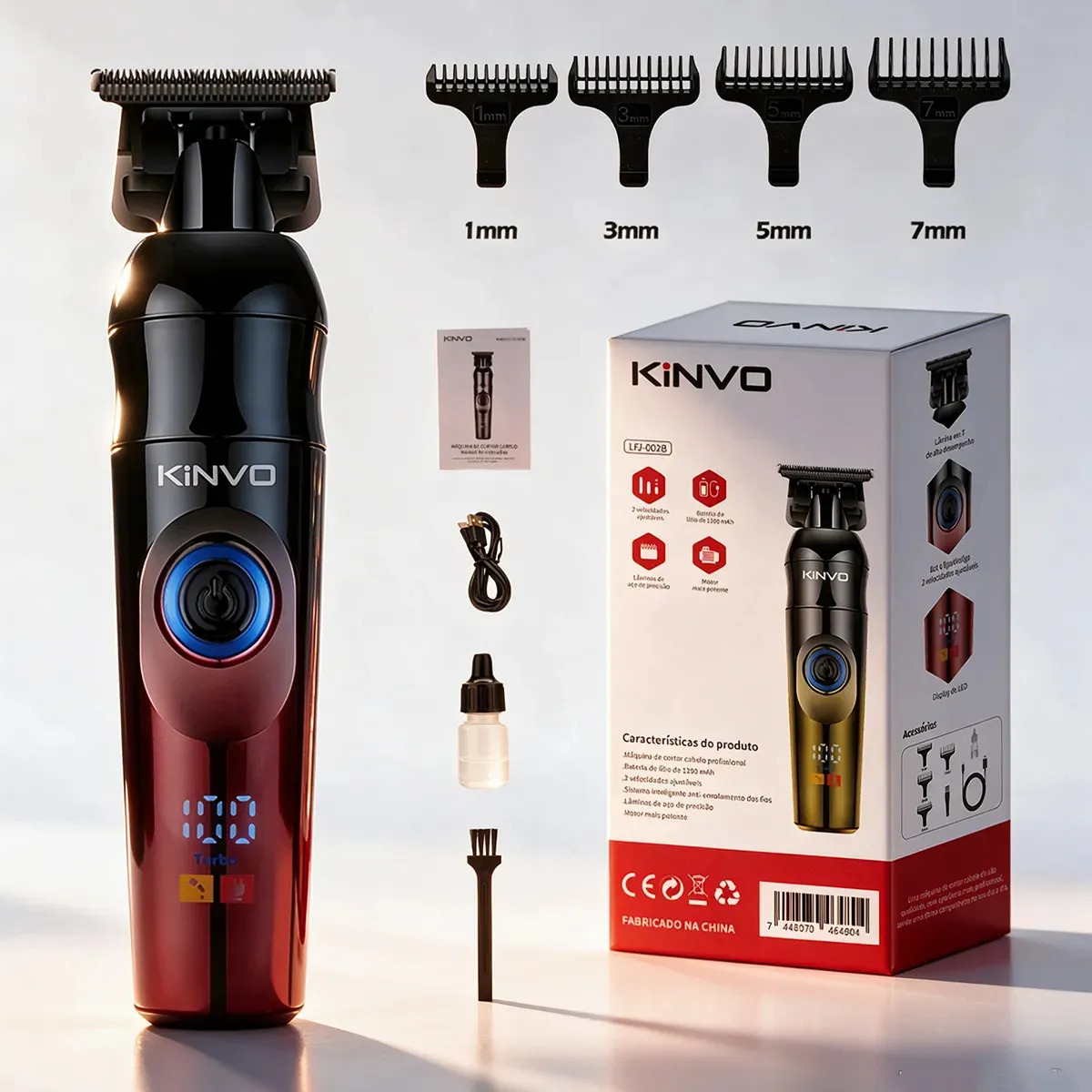 Maquina Maquininha Dragao Acabamento Com visor Display Cortar Cabelo Aparador Barba Pelos Elétrica Sem Fio Recarregavel
