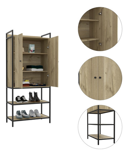 Closet 2 Puertas 5 Repisas Fm-029c Café Claro