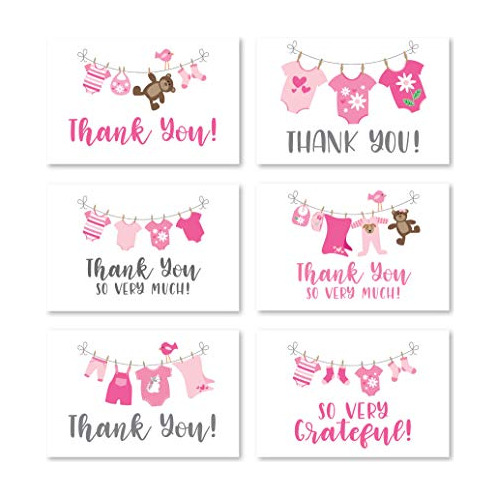 24 Tarjetas De Agradecimiento Sobres Baby Shower, Color...