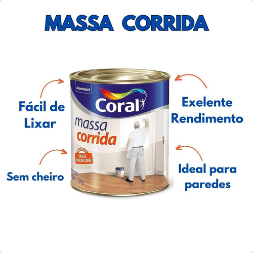 Massa Corrida Branca 1,5kg Coral Kit C/02