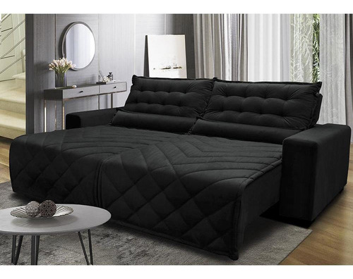 Sofá 2,82m Retrátil E Reclinável Cama Inbox Plus Preto Desenho Do Tecido Liso