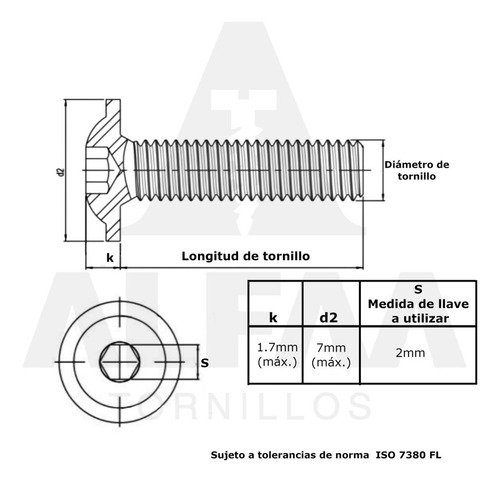 Gls Tornillo Allen Botón Rondana Integrada M3 X 20mm (50pzs)