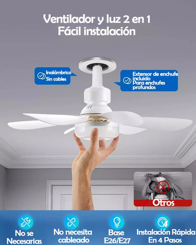 2 Abanicos De Techo Ventilador Con Foco Control Remoto Led 52 Cm Lámpara Con Ventilador Blanco 40w