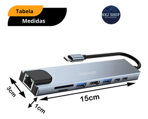 Hub 3.0 Tipo C Para Macbook M1 M2 Hdmi 4k Cartão Rj45 8 Em 1