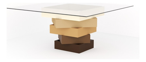 Mesa De Vidrio - Base Laqueada Semi Mate - Cocina - Comedor Patas Marrón