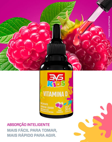 Vitamina D3 Kids Com Fórmula Concentrada Em Gotas - Sabor Framboesa - 30ml