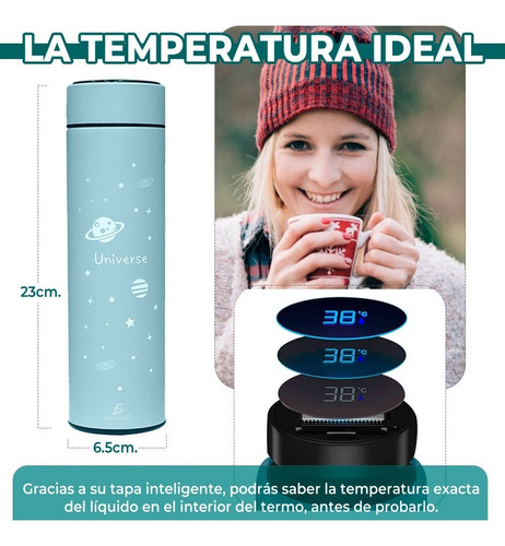 Termo De 500 Ml Con Indicador De Temperatura Lcd Verde Claro
