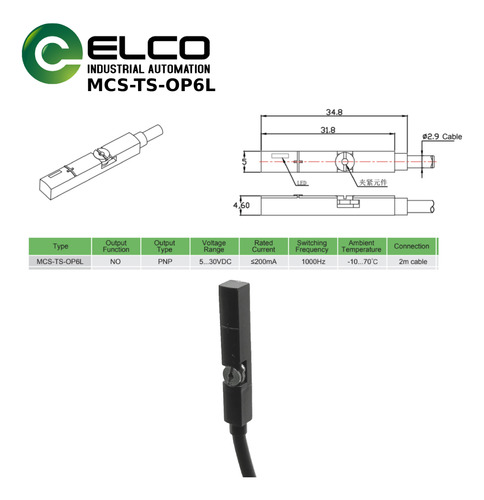 Sensor Magnetico Rectangularpara Piston Elco Pnp No Cable 2m