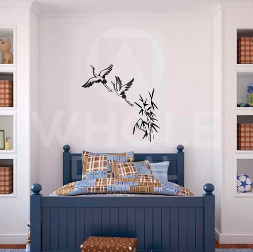 Vinilo De Pared Grullas Arte Japones Decal Vinilo Corte Negro