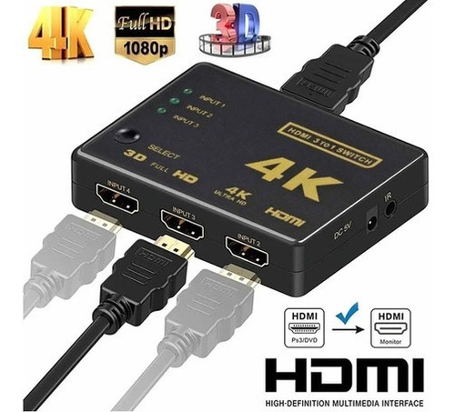 Imagen 2 de 5 de Switch Hdmi 4k 3x1 Splitter Video Alta Calidad Controlremoto