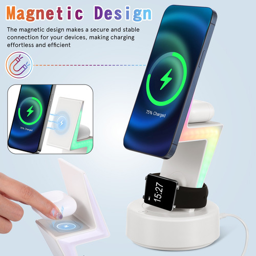 3 En 1 Cargador Inalãmbrico Con Luz Rgb Para iPhone 12-16