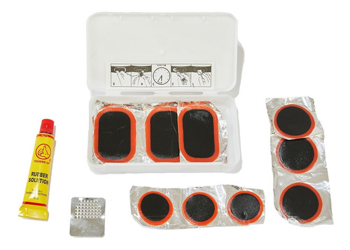Imagen 3 de 10 de Kit Reparacion Bicleta Parche Solución Llaves Y Estuche