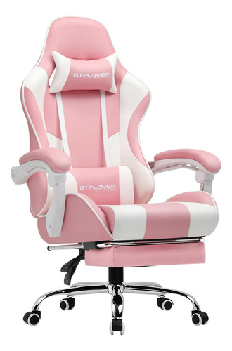 Silla Gamer Gtplayer Con Reposapiés Y Soporte Lumbar En Rosa