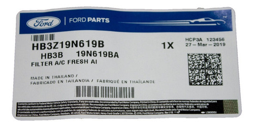 Imagen 2 de 3 de Filtro De Polen Ford Ranger 3.2 2012-2018 Original