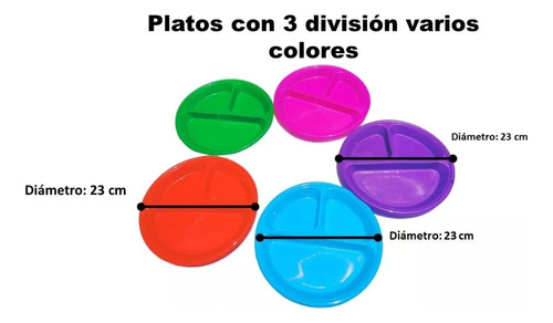 25 Plato De Tres Divisiones Redondo Plástico Colores