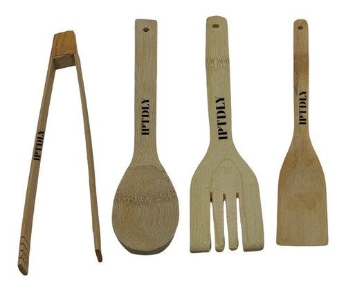 Set De Utensilios De Bambú Espátulas Pinzas Cuchara Cocina