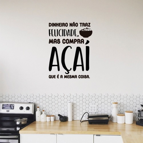 Adesivo Decorativo Parede Frase Açaí Felicidade 100x85cm