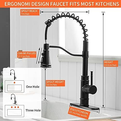 Imagen 7 de 7 de Grifo De Cocina Touch Manguera Extendible Negro Mate